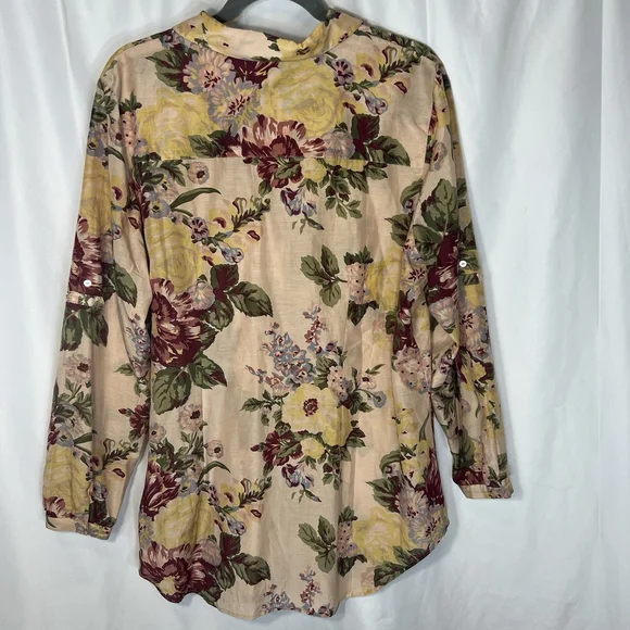 Soft Surroundings Women’s XLP Silk Artsy Blouse Breezy Boho Button Up Tunic Top - Picture 4 of 10